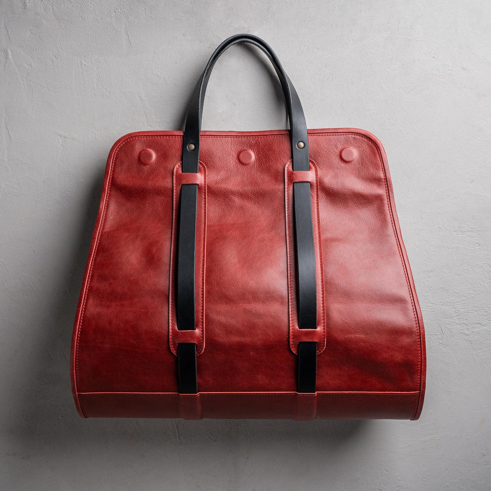 Kaminholztasche Rot Schwarz aus Leder